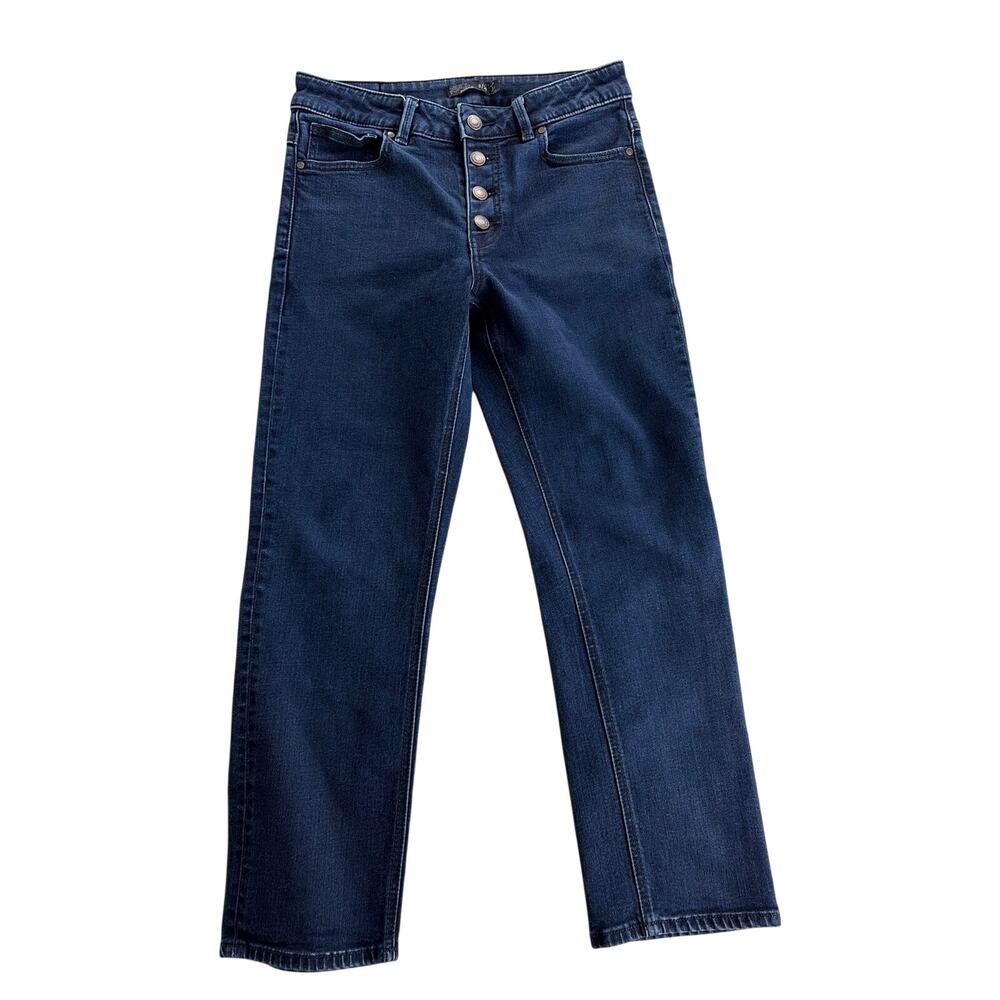 Prana Womens Gram Crop Jeans Size 6/28 Button Fly Dark Wash Denim Blue